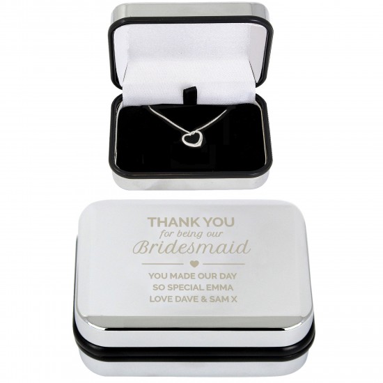 Personalised Bridesmaid Box and Sterling Silver Heart Necklace