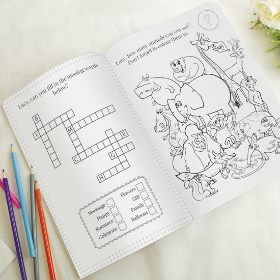 Personalised Blue A4 Wedding Activity & Colouring Book