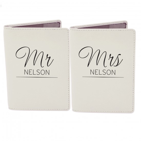 Personalised Classic Mr & Mrs Cream Passport Holders