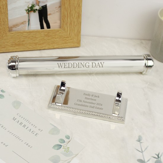 Personalised Free Text Silver Plated Wedding Certificate Holder