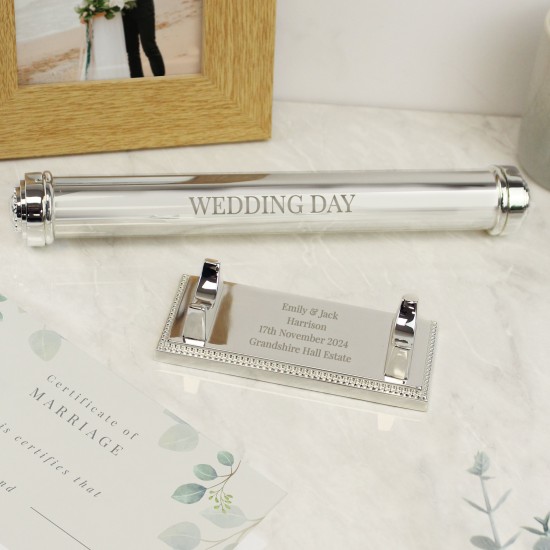 Personalised Free Text Silver Plated Wedding Certificate Holder
