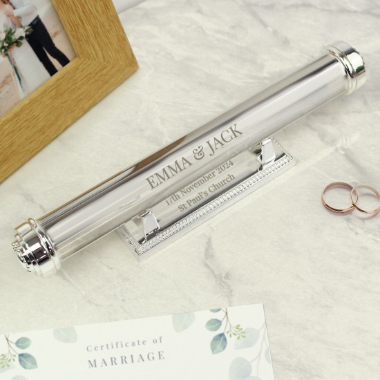 Personalised Free Text Silver Plated Wedding Certificate Holder