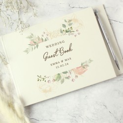 Personalised Floral Watercolour Hardback Guest Book & Pen