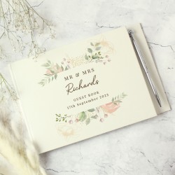 Personalised Floral Watercolour Hardback Guest Book & Pen