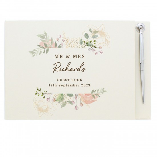 Personalised Floral Watercolour Hardback Guest Book & Pen