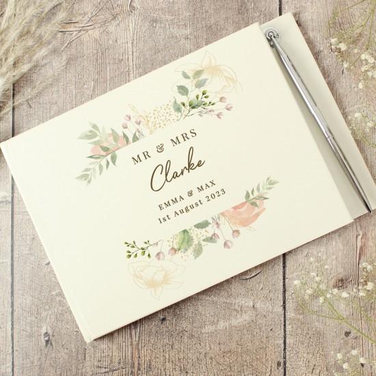 Personalised Floral Watercolour Hardback Guest Book & Pen