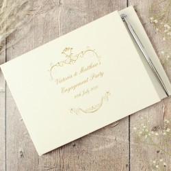 Personalised Gold Ornate Swirl Hardback Guest Book & Pen
