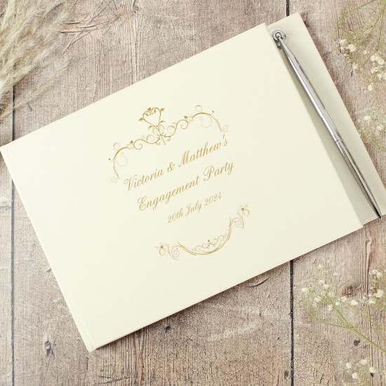 Personalised Gold Ornate Swirl Hardback Guest Book & Pen