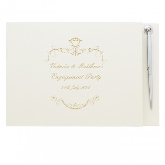 Personalised Gold Ornate Swirl Hardback Guest Book & Pen