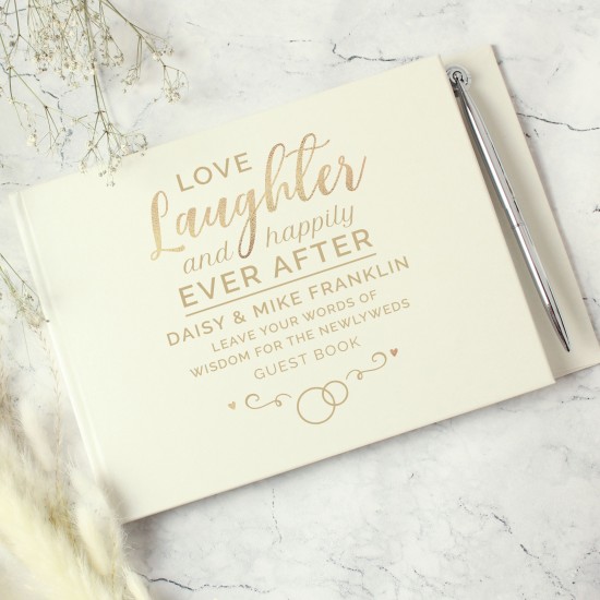 Personalised Happily Ever After Wedding Hardback Guest Book & Pen