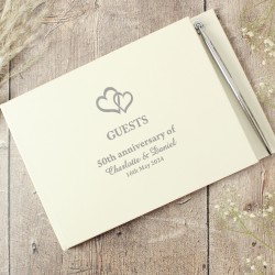Personalised Hearts Design Hardback Guest Book & Pen