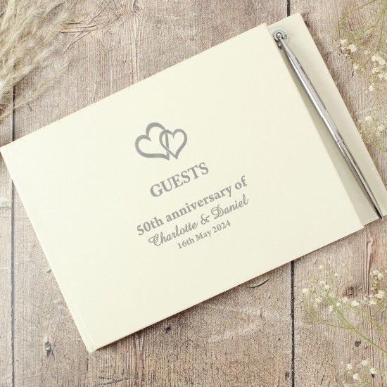 Personalised Hearts Design Hardback Guest Book & Pen