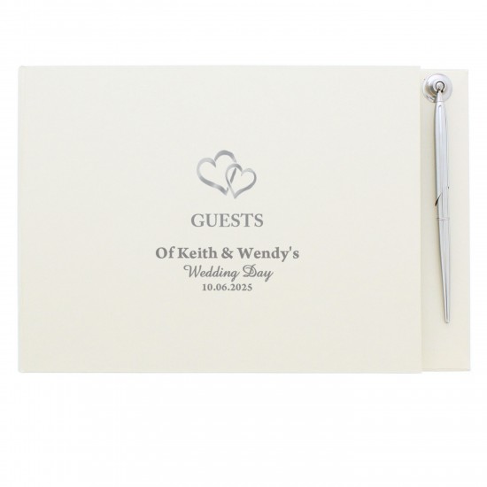 Personalised Hearts Design Hardback Guest Book & Pen