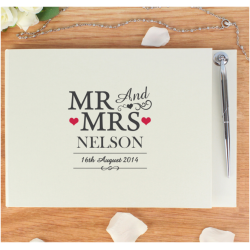 Personalised Mr & Mrs Hardback Guest Book & Pen
