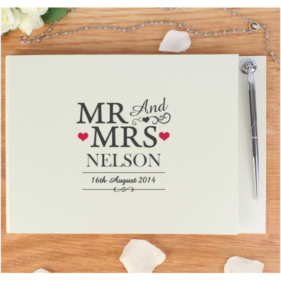 Personalised Mr & Mrs Hardback Guest Book & Pen