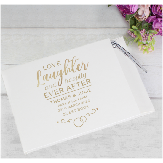 Personalised Happily Ever After Wedding Hardback Guest Book & Pen